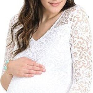 Hello Miz  Maternity White Floral Lace  Knee Length Bodycon Dress Sz M